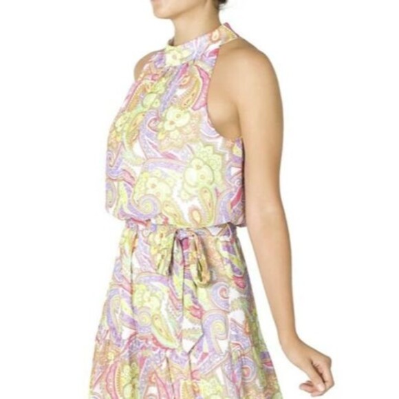 Julia Jordan Paisley Chiffon Sleeveless Belted Crepe Tiered Maxi Dress 10 NWT - Picture 4 of 11